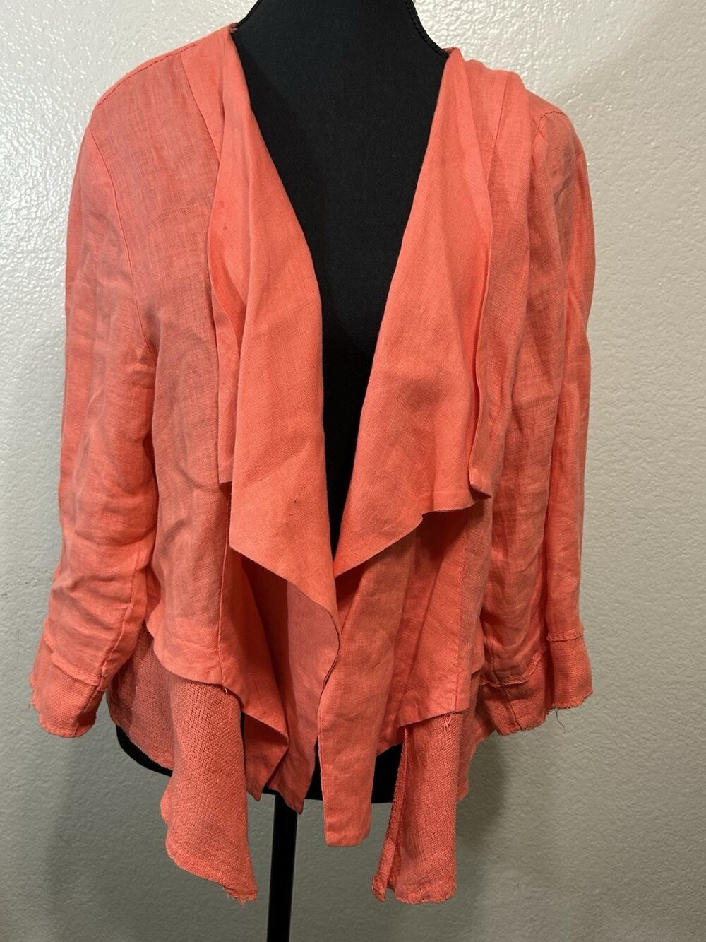 Julia Bergovich Coral Cascading Front Kimono Jacket Long Sleeve Short M/L